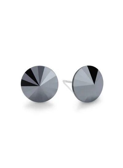 Seona Seona Ella 10mm Crystal Stud Earrings  – Hypoallergenic Stainless Steel Stud Earrings for Women, Elegant Crystal Rivoli Jewelry Earrings for Everyday and Special Occasions -  Jet Hematite